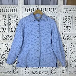 Vtg LL Bean Blue Floral Button Up Long Sleeve Collared Shirt Sz M Granny Cottage